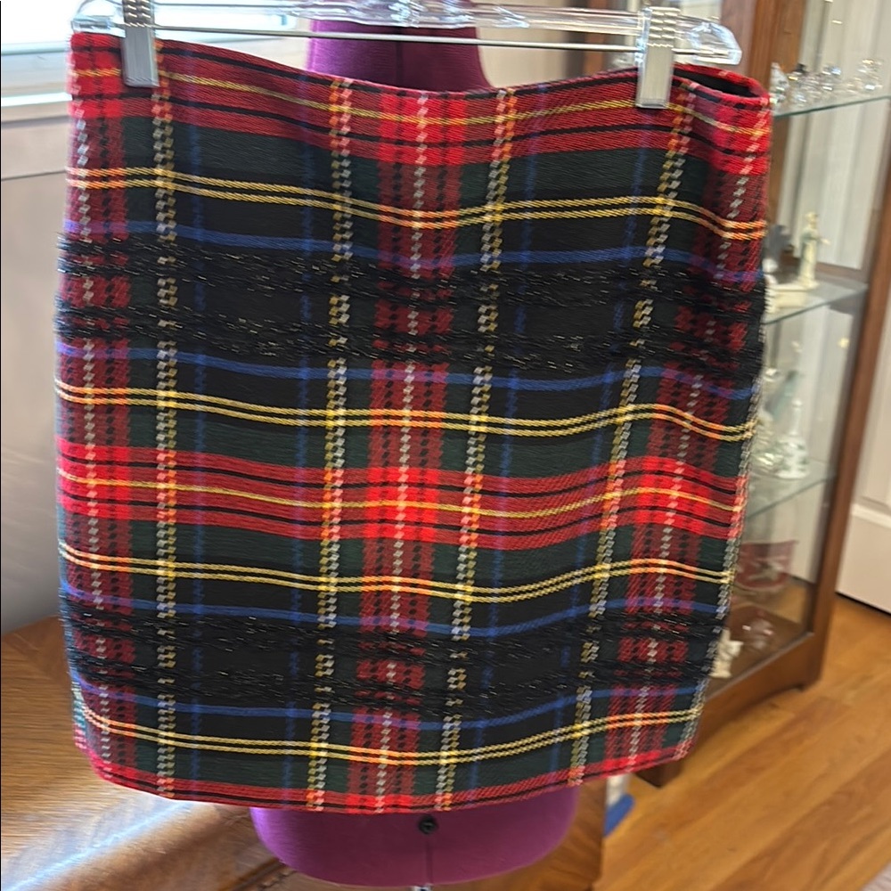 J. Crew Red and Green Tartan Mini Pencil Skirt